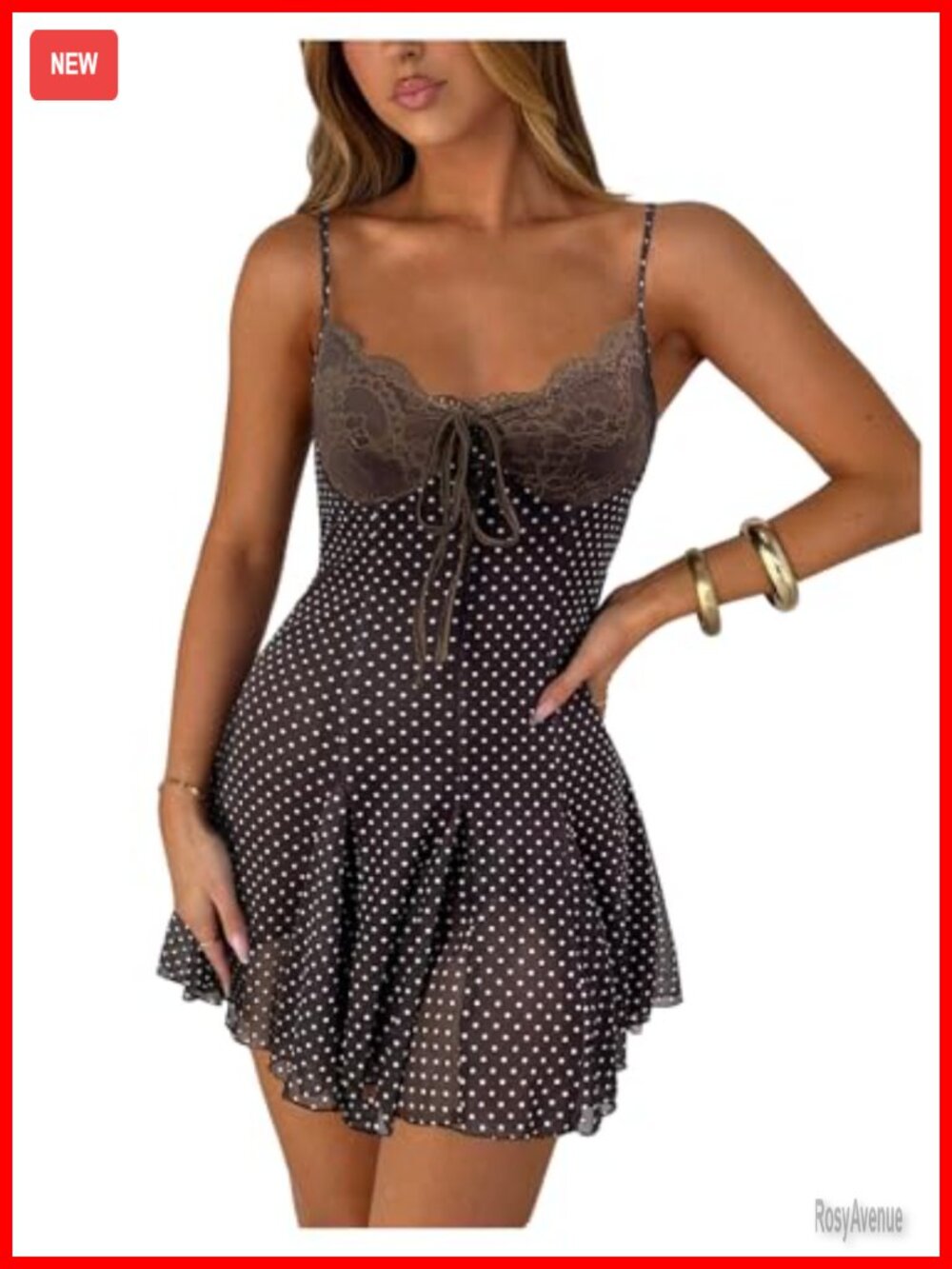 Polka Dots Mini Dress Mesh Lace A Line Sleeveless V Neck Summer